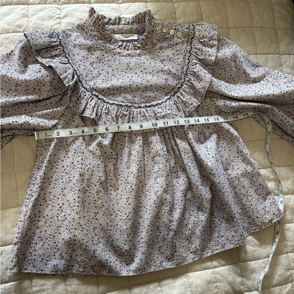 Doen Raina Ruffle Floral Yoke Blouse - Cream/Blue - Picture 9 of 12